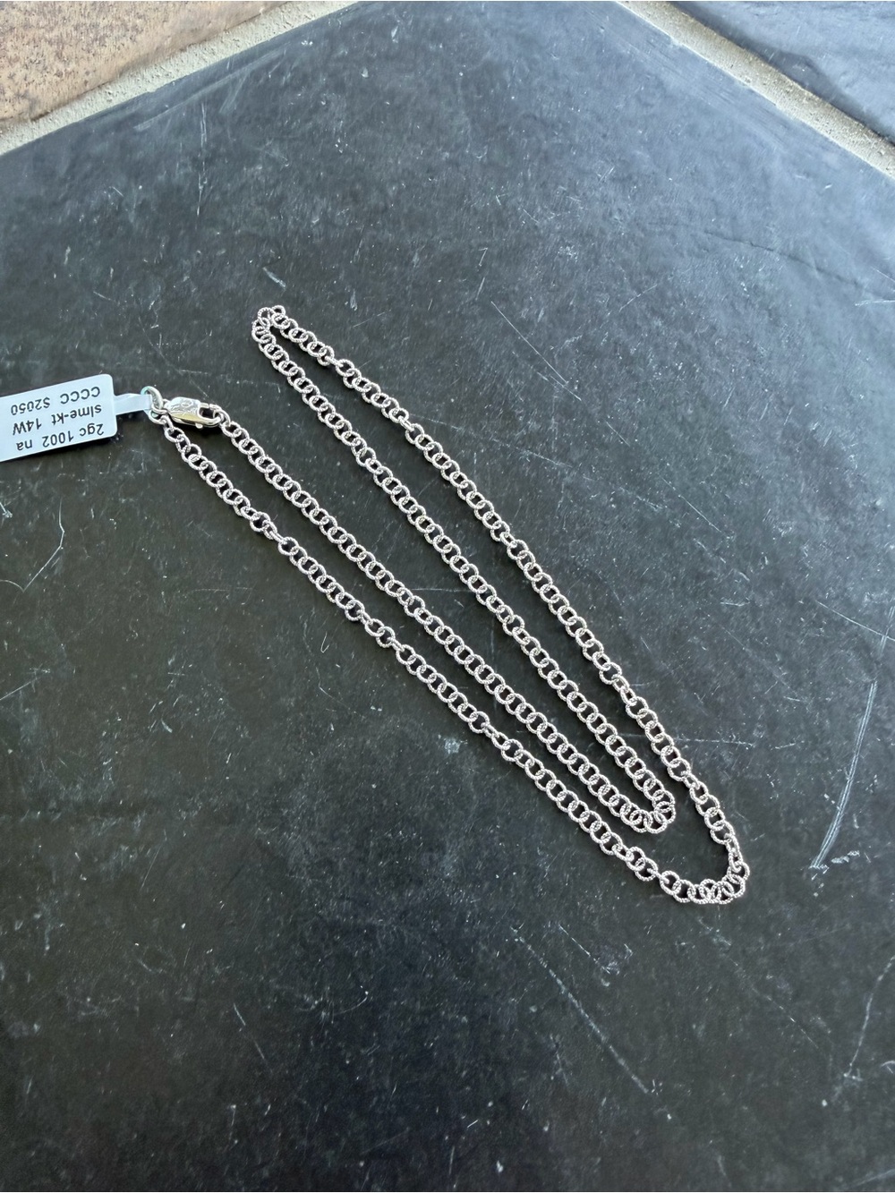 14kt White Gold textured Rolo link Chain 18” long